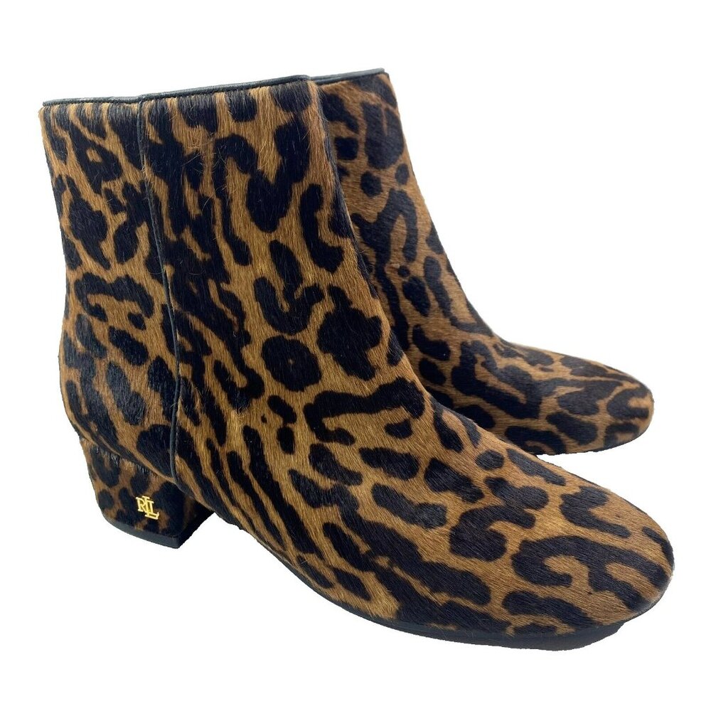 Lauren Ralph Lauren Boots Size 6.5 Welford Brown Ankle Calf Hair Animal Print - Picture 1 of 8